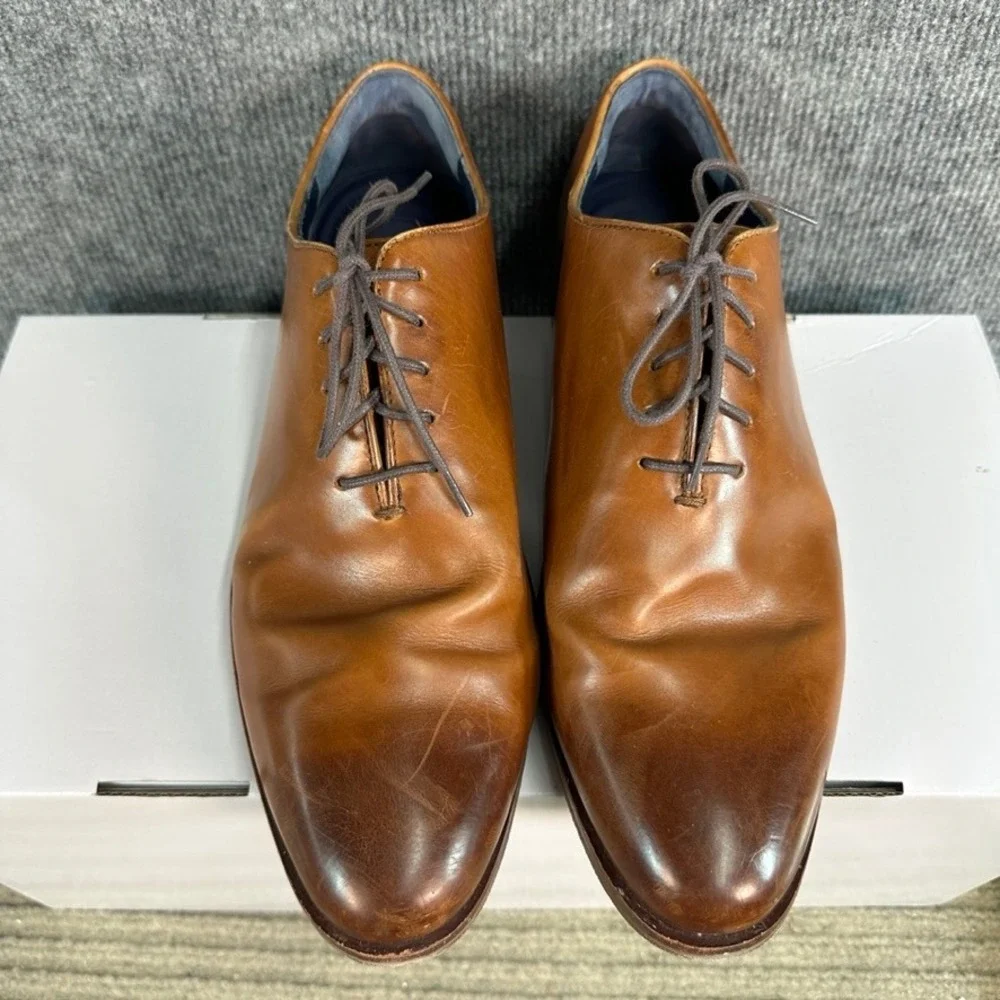 Cole Haan Grand.OS Mens British Tan Leather Plain Toe Oxford Dress Shoes C23753